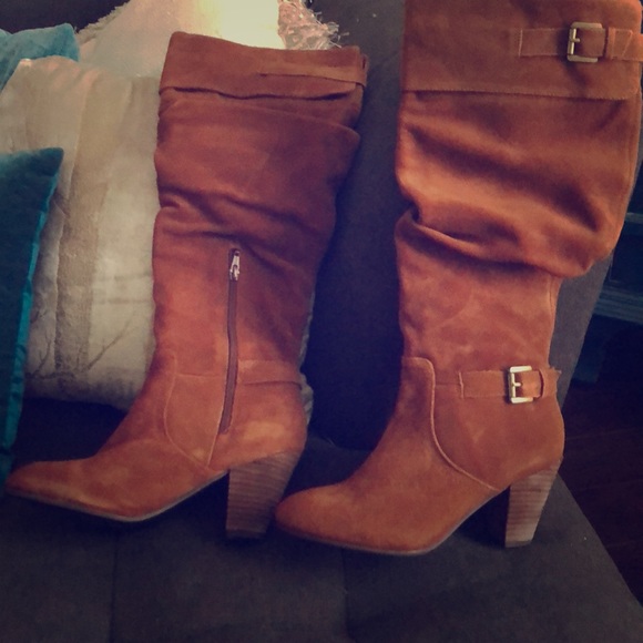 Camel Suede Calf Boots Size 8 - Picture 1 of 4